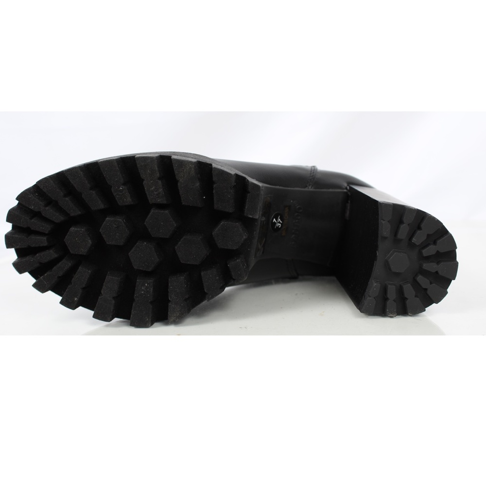 Black Round Toe Lug Platform Knit Panel Block Heel - Picture 5 of 7